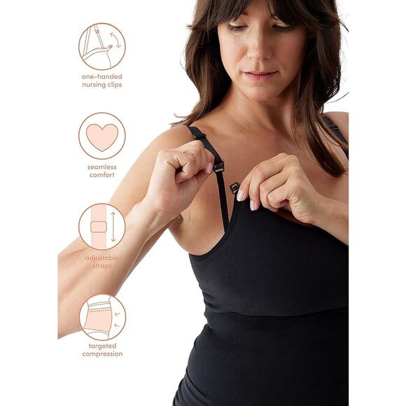 2/$30 INGRID & ISABEL Nursing Camisole NEW Size L Black Stretch Compression Top - Picture 3 of 11